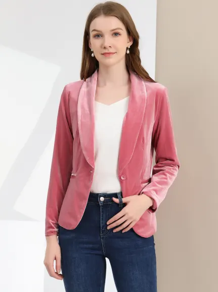 Allegra K- Shawl Collar One Button Velvet Blazer