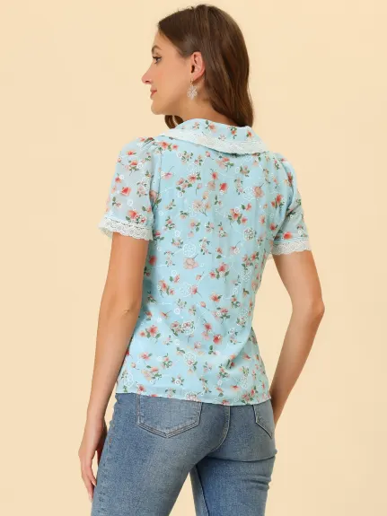 Allegra K - Peter Pan Collar Floral Embroidered Blouse
