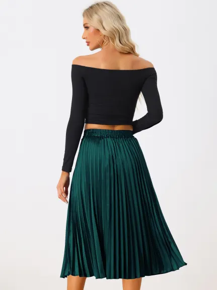 Allegra K - Elastic Waist Accordion Pleated Midi Skirt