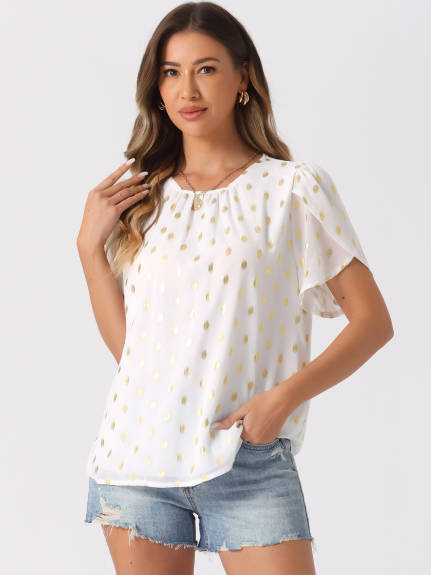 Allegra K - Casual Gilding Pattern Short Sleeve Top