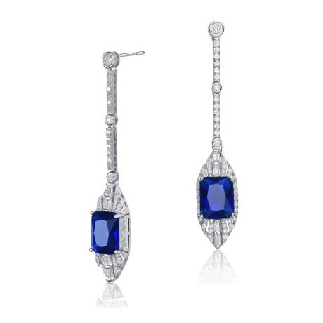 Genevive Sterling Silver White Gold Plated with Colored Cubic Zirconia Dangle Earrings