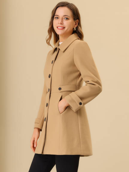 Allegra K- Classic Single Breasted Outwear Overcoat with Pockets