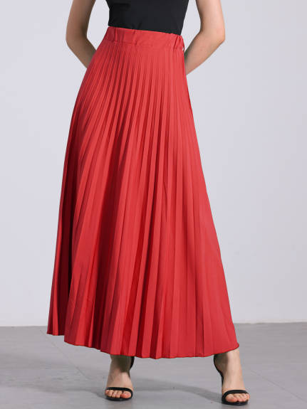 Allegra K - Elastic High Waist Maxi Pleated Skirt