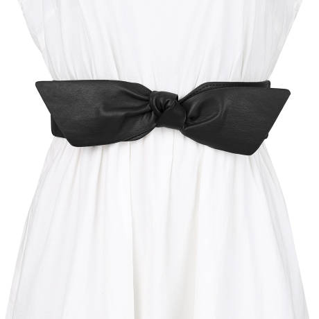 Allegra K- Wide Elastic Waist Belt Bow Knot Snap Button