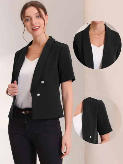 Allegra K- Shawl Collar Open Front Short Sleeve Suit Blazer