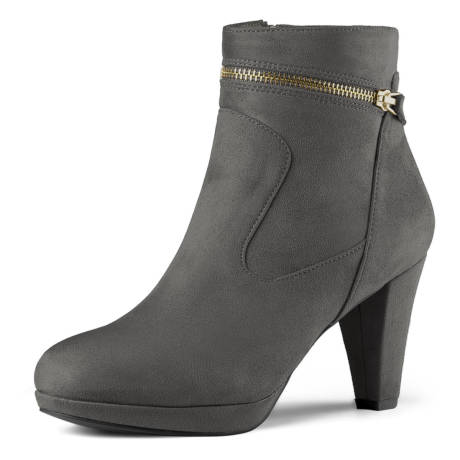 Allegra K- Round Toe Ankle Mid Heel Boots