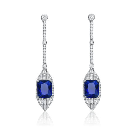 Genevive Sterling Silver White Gold Plated with Colored Cubic Zirconia Dangle Earrings