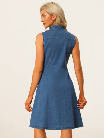 Allegra K- Sleeveless Distressed Jean Denim Midi Dress