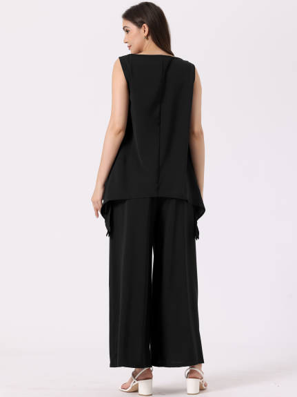 Allegra K - Casual Sleeveless Tunic Loose Pant Suits