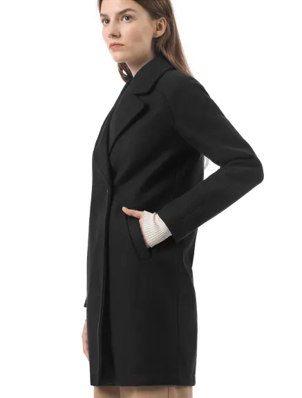 Allegra K- Double Breasted Lapel Raglan Sleeve Mid Length Overcoat