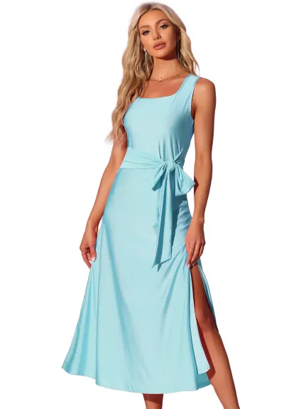 Allegra K- Sleeveless Waist Strap Maxi Dress