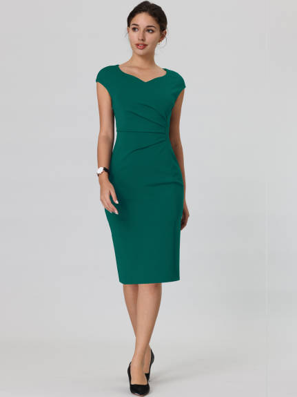 Hobemty- Pleated Side Pencil Sheath Dress