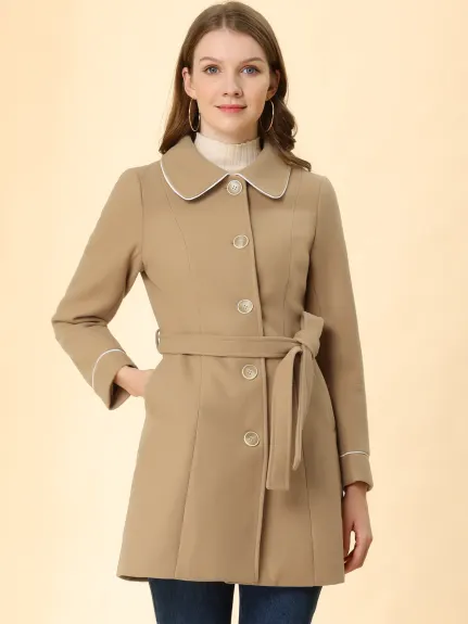 Allegra K- Elegant Lapel Collar Long Trench Coat