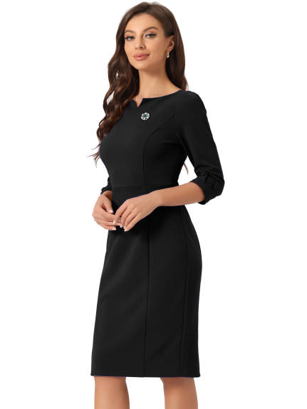 Allegra K- 3/4 Sleeve Sweetheart Neck Slim Pencil Dress