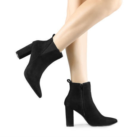 Allegra K- Zipper Block Heel Ankle Pointed Toe Boots