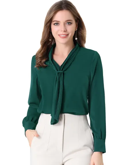 Allegra K- Chiffon Pleated Tie Neck Blouse Shirt