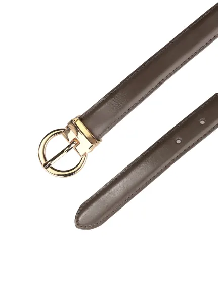 Allegra K- Skinny Faux Leather Belt O Ring Metal Buckle Thin Waist