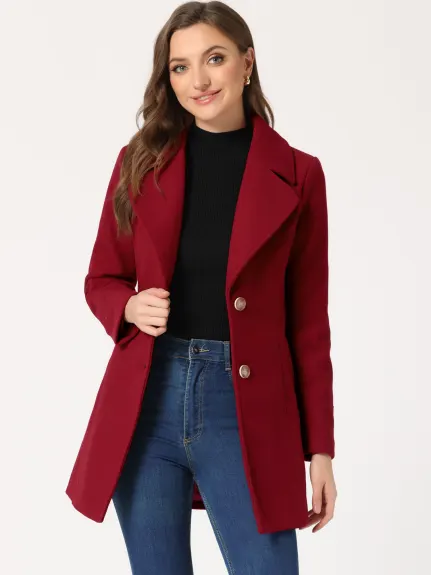 Allegra K - Manteau simple boutonnage à revers cranté