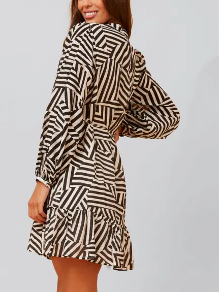 Annick - Sylvana Dress Long Puffy Sleeve Geo Print