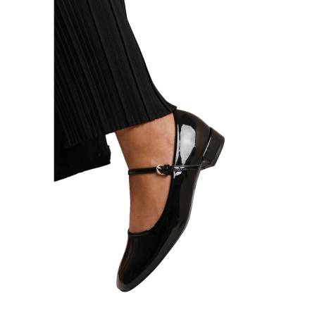 Where's That From - Womens/Ladies Minsk Patent Faux Leather Buckle Detail Wide Low Heel Ballet Shoes