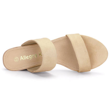 Allegra K- Block Heel Dual Straps Slide Sandals