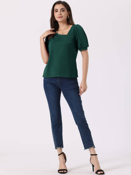 Allegra K - Asymmetrical Neckline Short Sleeve Top