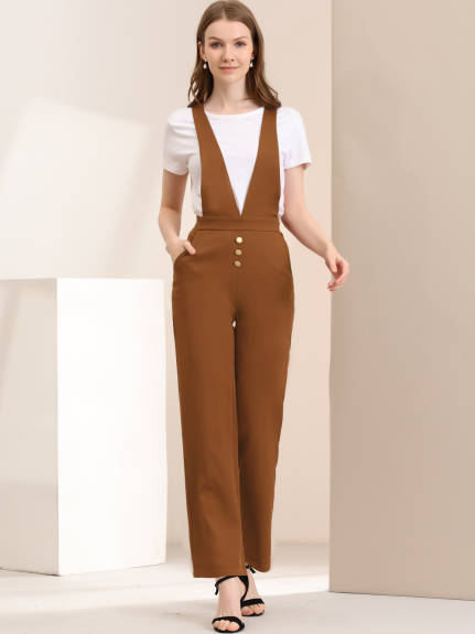 Allegra K - Wide Leg Jumpsuit Suspenders Pants