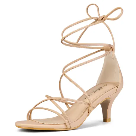 Allegra K - Strappy Kitten Heel Lace Up Sandals