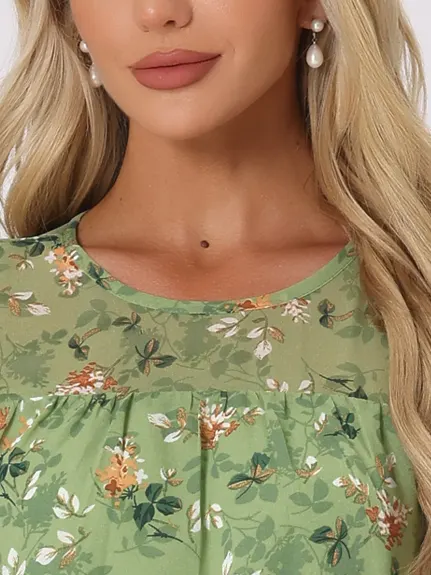 Allegra K- Blouse florale en mousseline à manches 3/4 et à volants