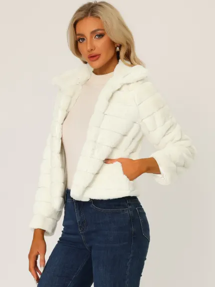 Allegra K- Faux Fur Fluffy Coat Collar Cropped Jacket