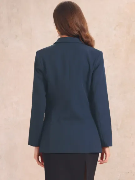 Allegra K- Shoulder Pads Double Breasted Suit Blazer