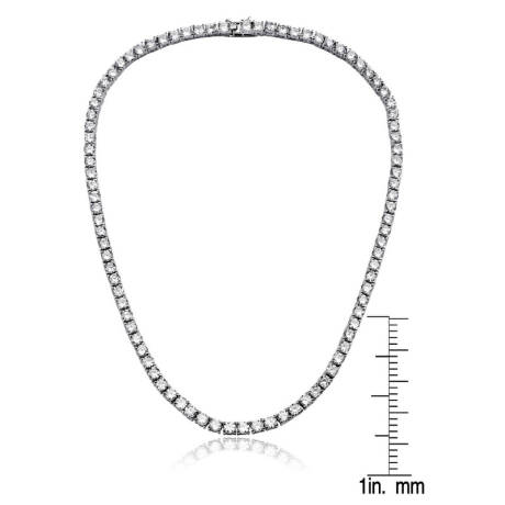 Genevive Sterling Silver with 3mm Clear Cubic Zirconia 18 Inch Tennis Necklace