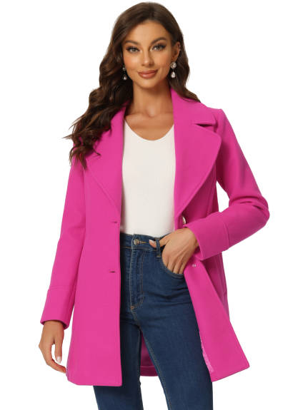 Allegra K- Notched Lapel Button Single Breasted Coat