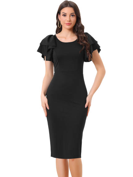 Allegra K - Ruffle Sleeve Bodycon Midi Work Dress