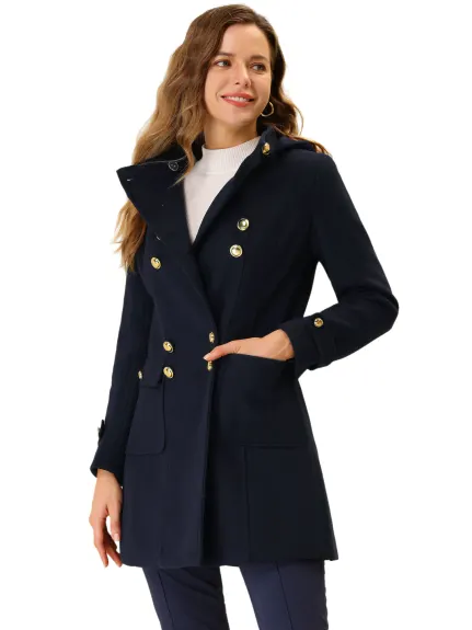 Allegra K- col debout à capuche Double boutonnière manteau d’hiver