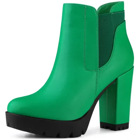 Allegra K- Chunky High Heel Platform Zipper Chelsea Boots