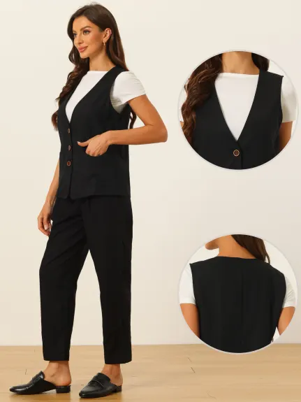 Allegra K- Button Down V Neck Vest Waistcoat