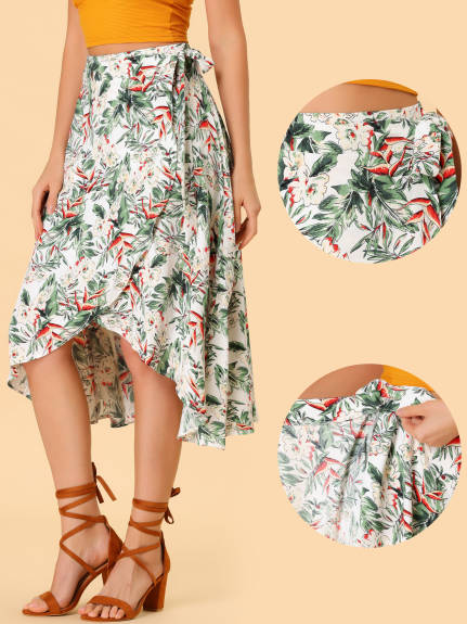 Allegra K- Floral Boho Wrap Midi Skirt