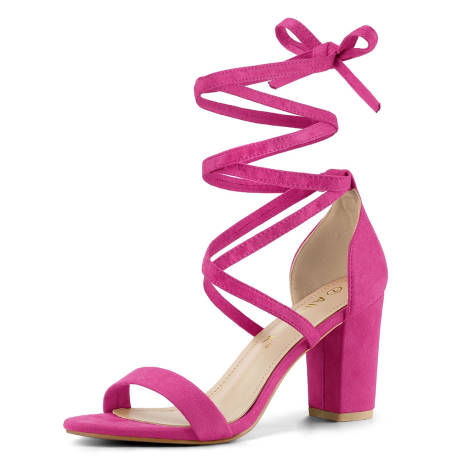 Allegra K- One Strap Block Heel Lace Up Sandals