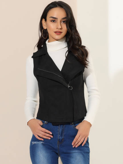 Allegra K - Faux Suede Vest Sleeveless Biker Jacket