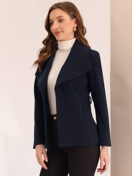 Allegra K - Lapel Collar Belted Short Pea Coat