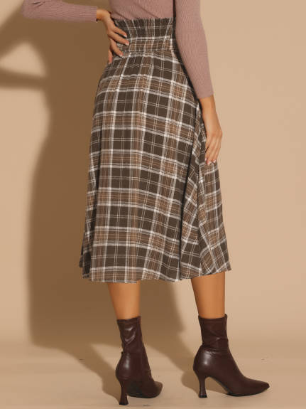 Allegra K - High Elastic Waist Fall Tartan Midi Skirt