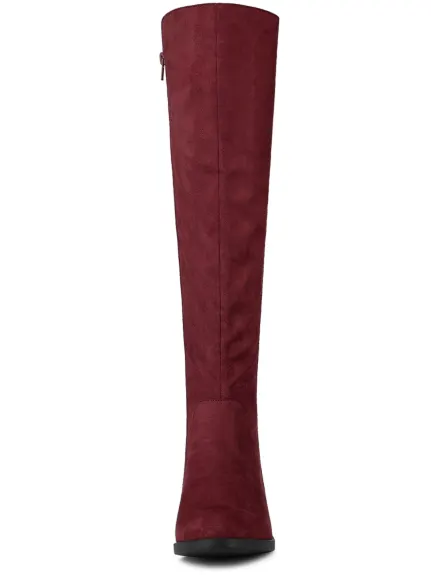 Allegra K- Chunky Heel Casual Zip-up Knee High Boots