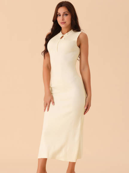 Allegra K - Sleeveless Ribbed Knit Elegant Dress