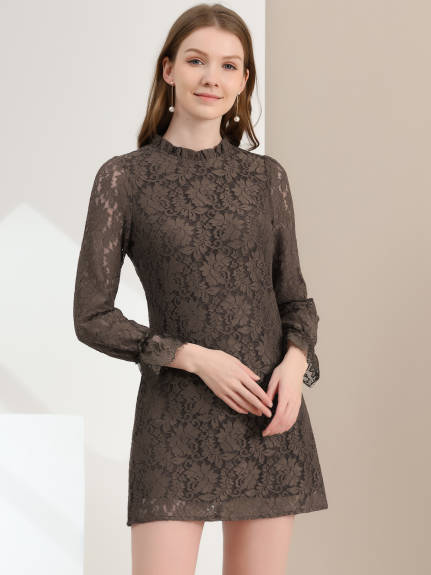 Allegra K- Elegant Ruffle Floral Lace Dress