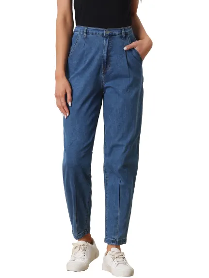 Allegra K- Capri High Elastic Waist Denim Pants