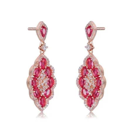 Genevive Boucles d'oreilles pendantes en argent sterling plaqué or rose 18 carats avec zircones cubiques transparentes et rouges