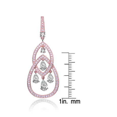 Genevive Sterling Silver with Colored Cubic Zirconia Double Teardrop Chandelier Earrings