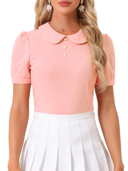 Allegra K- Peter Pan Collar Contrast Trim Puff Blouse