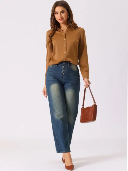 Allegra K- V Neck Long Sleeve Chiffon Work Shirt